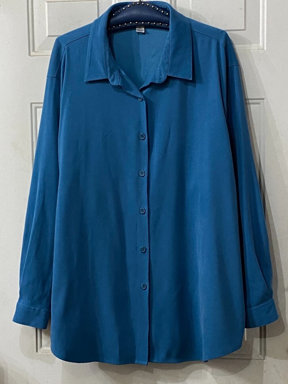 Casual Corner Anneks Sz 3X Faux Suede Womens Blouse Button Up Shirt Teal